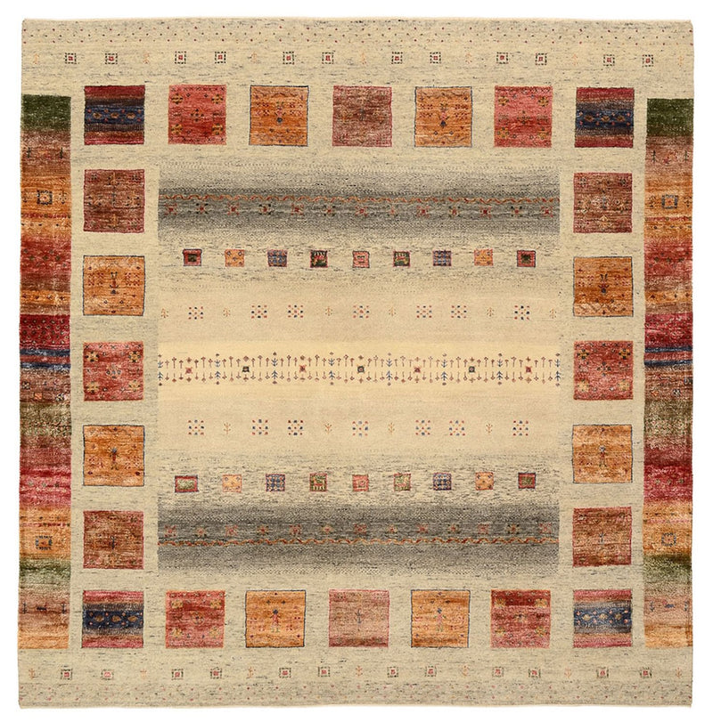 Alfombra Gabbeh - Loribaft Indus cuadrado  - 206 x 204 cm - beige oscuro