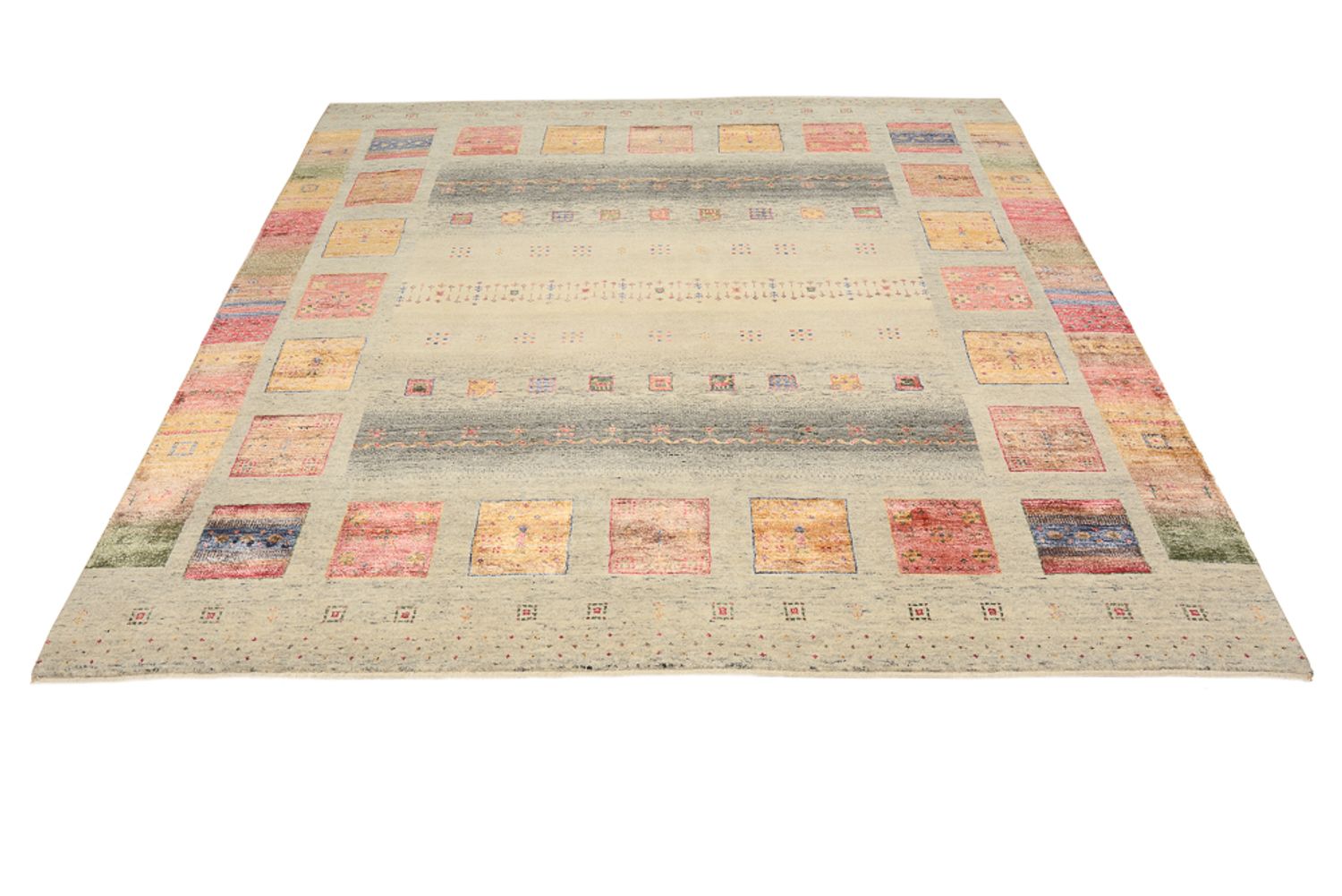 Alfombra Gabbeh - Loribaft Indus cuadrado  - 206 x 204 cm - beige oscuro