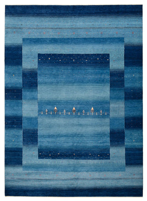 Alfombra Gabbeh - Loribaft Indus - 345 x 247 cm - azul marino