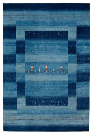Alfombra Gabbeh - Loribaft Indus - 304 x 204 cm - azul marino