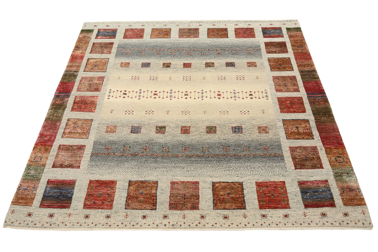 Alfombra Gabbeh - Loribaft Indus cuadrado  - 156 x 156 cm - beige oscuro