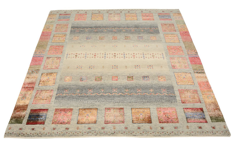 Alfombra Gabbeh - Loribaft Indus cuadrado  - 156 x 156 cm - beige oscuro