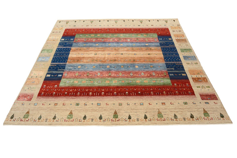 Alfombra Gabbeh - Loribaft Indus cuadrado  - 203 x 203 cm - multicolor