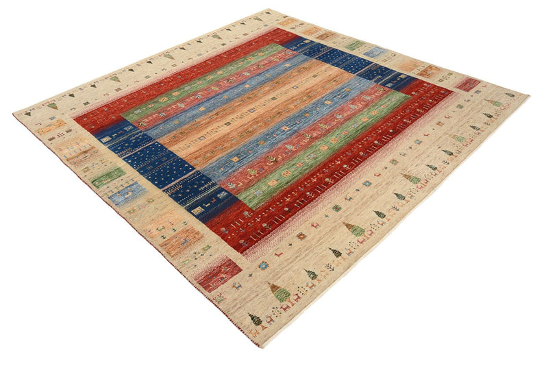 Alfombra Gabbeh - Loribaft Indus cuadrado  - 203 x 203 cm - multicolor