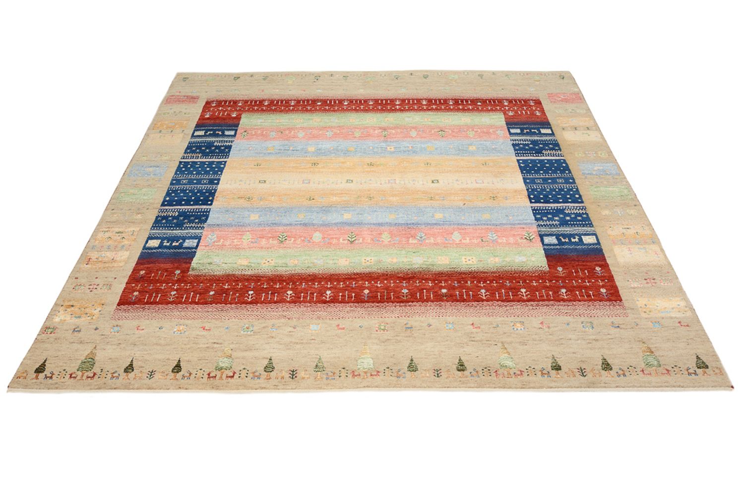 Alfombra Gabbeh - Loribaft Indus cuadrado  - 203 x 203 cm - multicolor