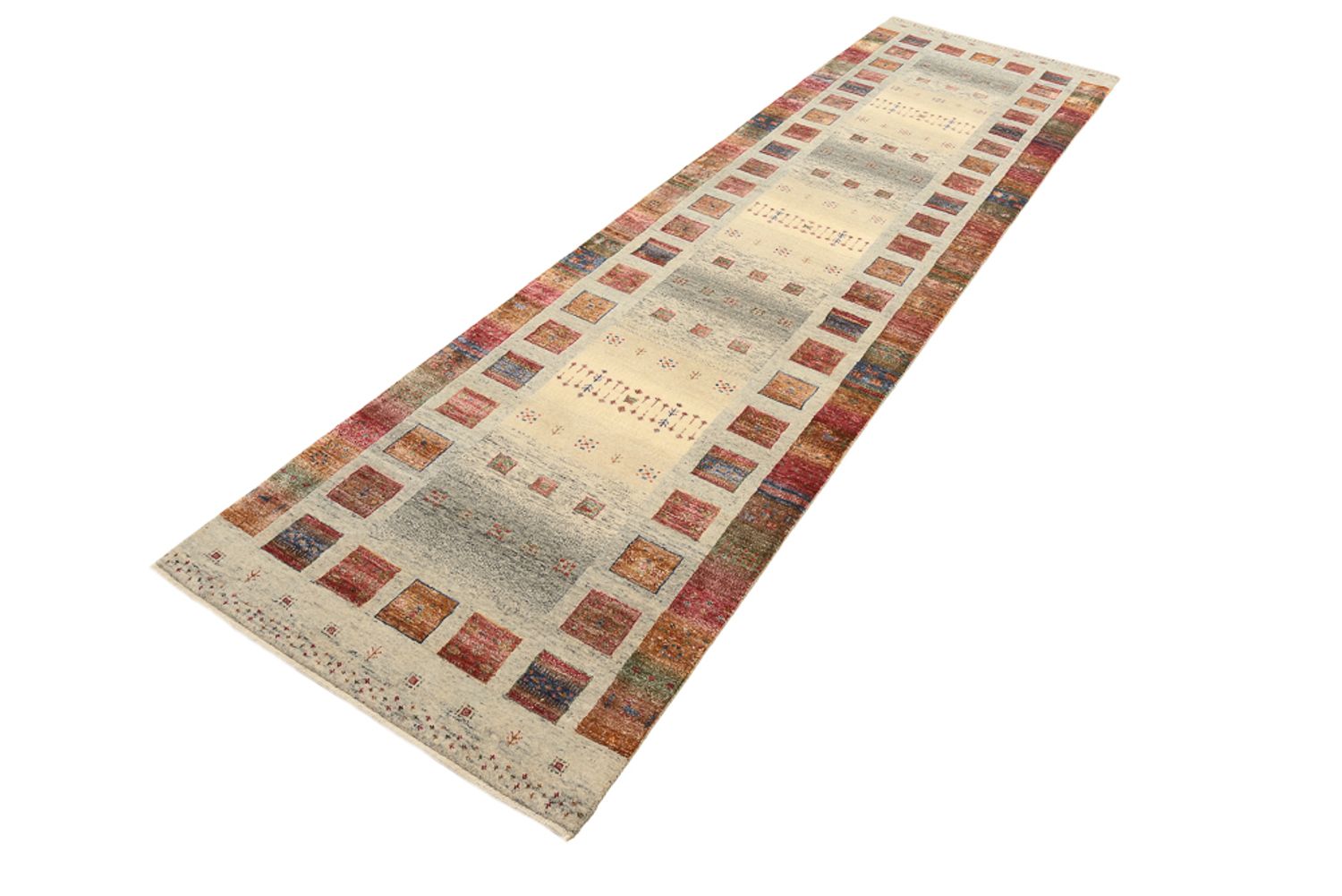 Alfombra de pasillo Alfombra Gabbeh - Loribaft Indus - 306 x 85 cm - beige oscuro