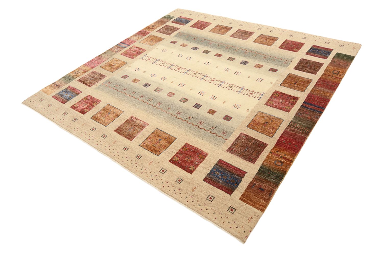 Alfombra Gabbeh - Loribaft Indus cuadrado  - 206 x 204 cm - beige oscuro