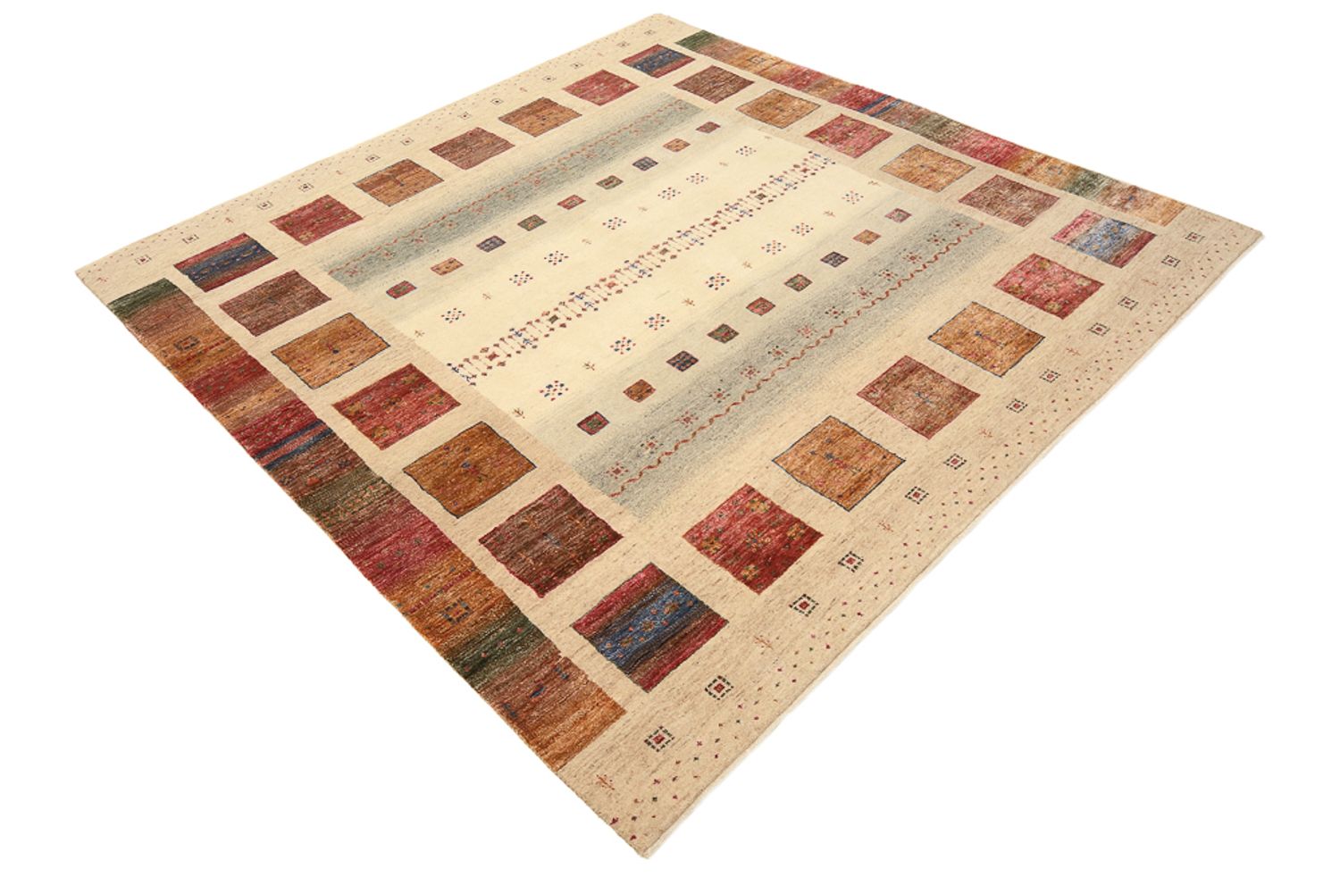 Alfombra Gabbeh - Loribaft Indus cuadrado  - 206 x 204 cm - beige oscuro
