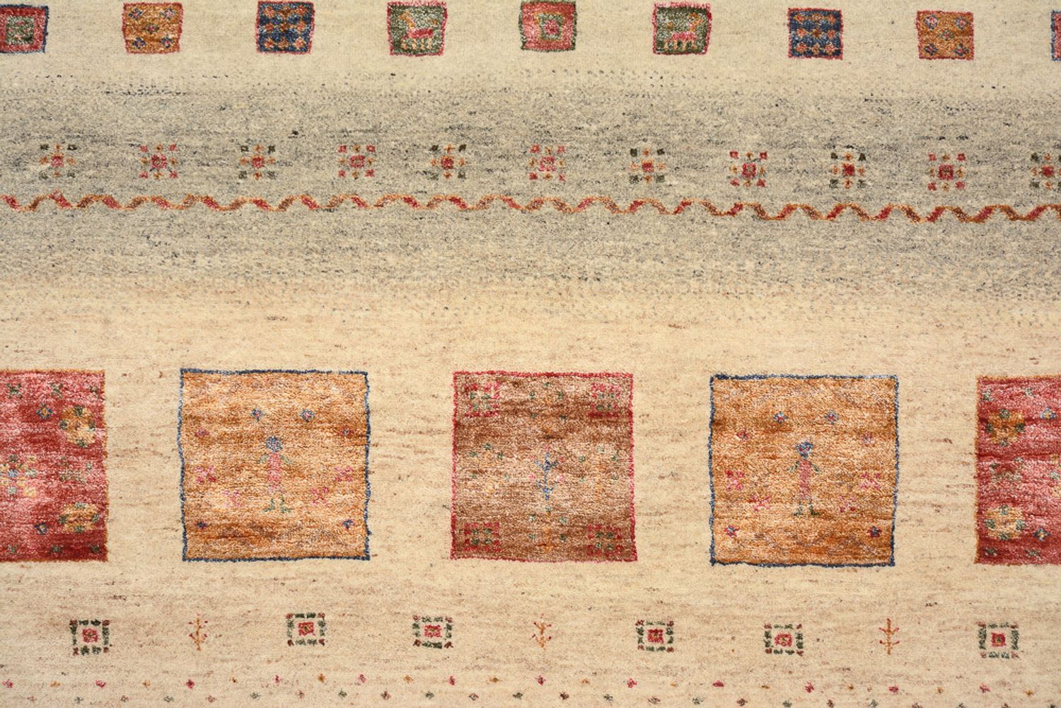 Alfombra Gabbeh - Loribaft Indus cuadrado  - 206 x 204 cm - beige oscuro