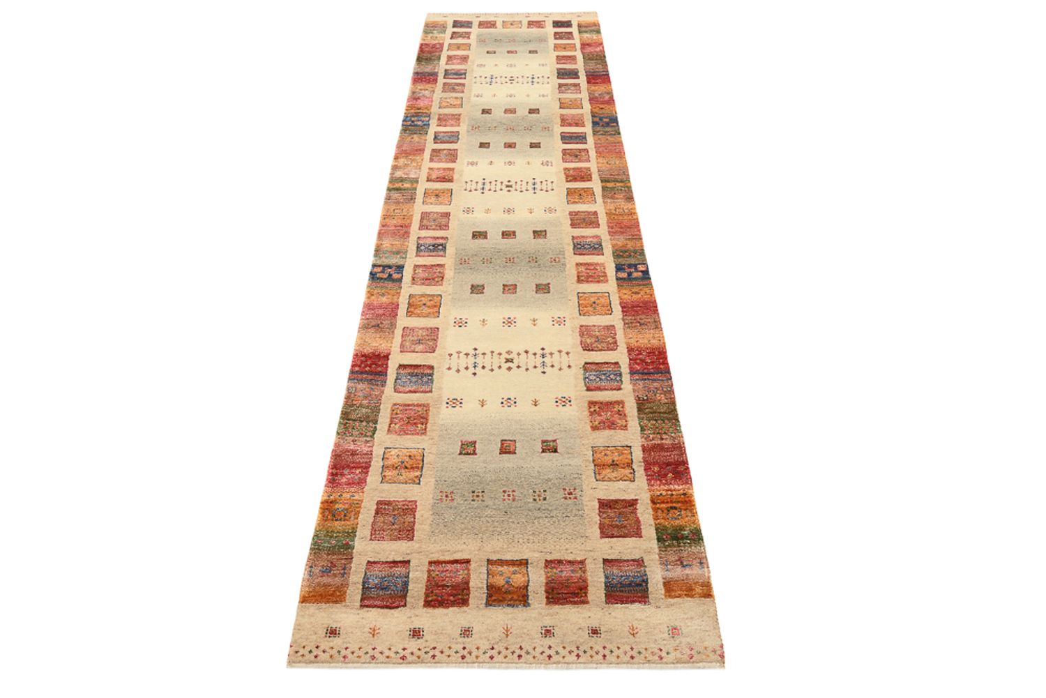 Alfombra de pasillo Alfombra Gabbeh - Loribaft Indus - 305 x 81 cm - beige oscuro