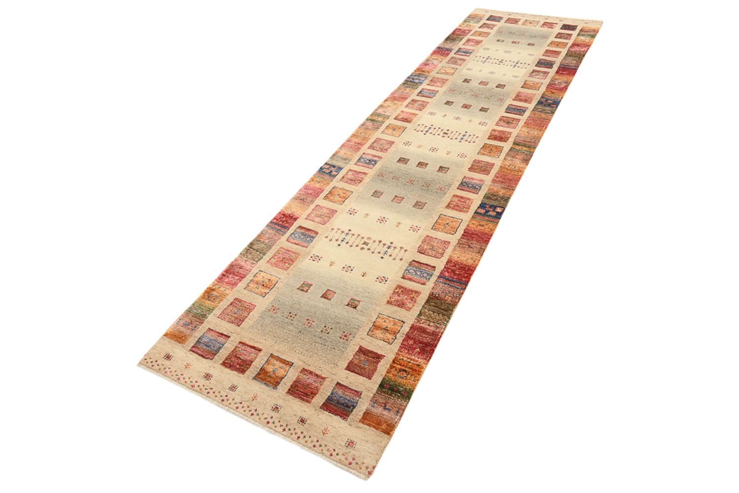 Alfombra de pasillo Alfombra Gabbeh - Loribaft Indus - 305 x 81 cm - beige oscuro