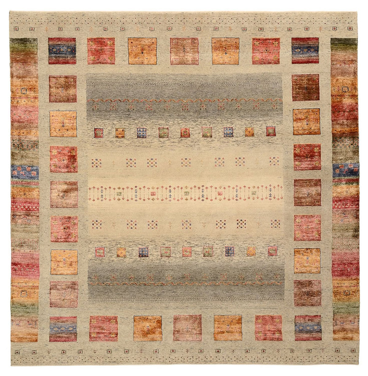 Alfombra Gabbeh - Loribaft Indus cuadrado  - 249 x 248 cm - beige oscuro