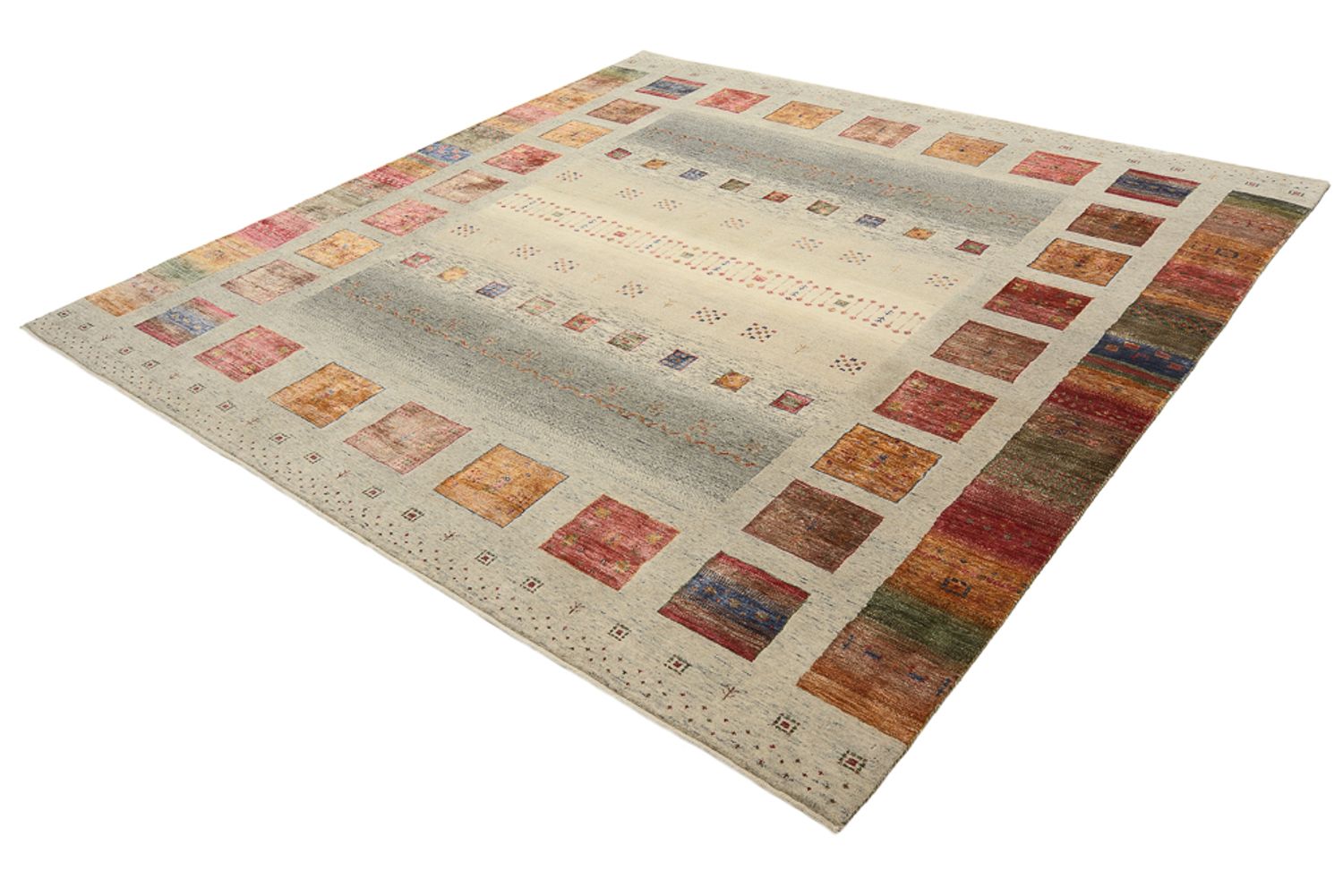 Alfombra Gabbeh - Loribaft Indus cuadrado  - 249 x 248 cm - beige oscuro