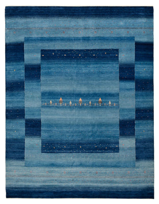 Alfombra Gabbeh - Loribaft Indus - 329 x 253 cm - azul marino
