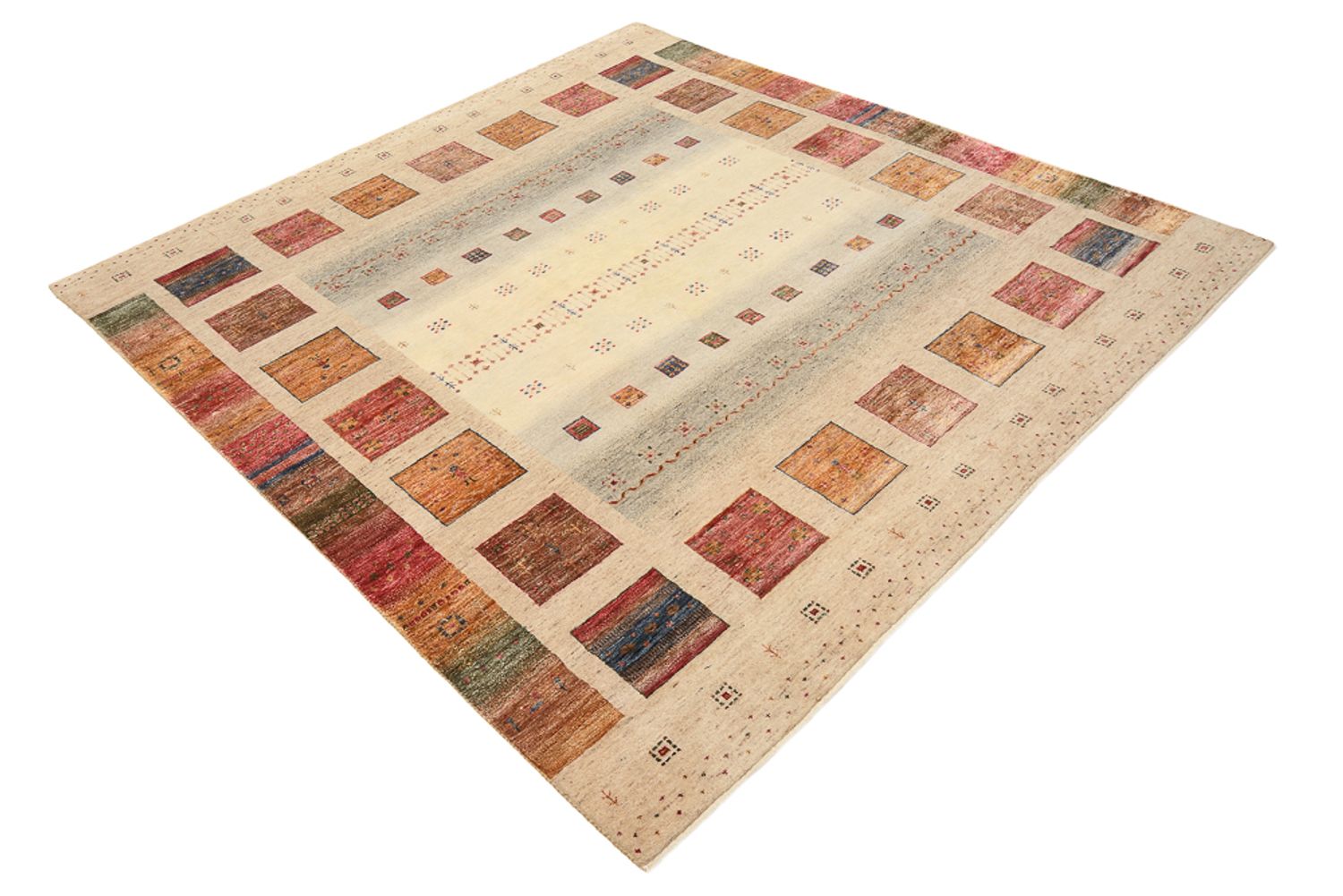 Alfombra Gabbeh - Loribaft Indus cuadrado  - 204 x 202 cm - beige claro