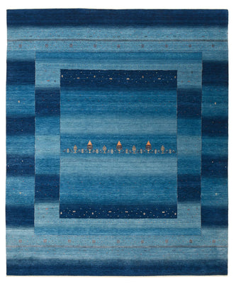 Alfombra Gabbeh - Loribaft Indus - 299 x 250 cm - azul marino
