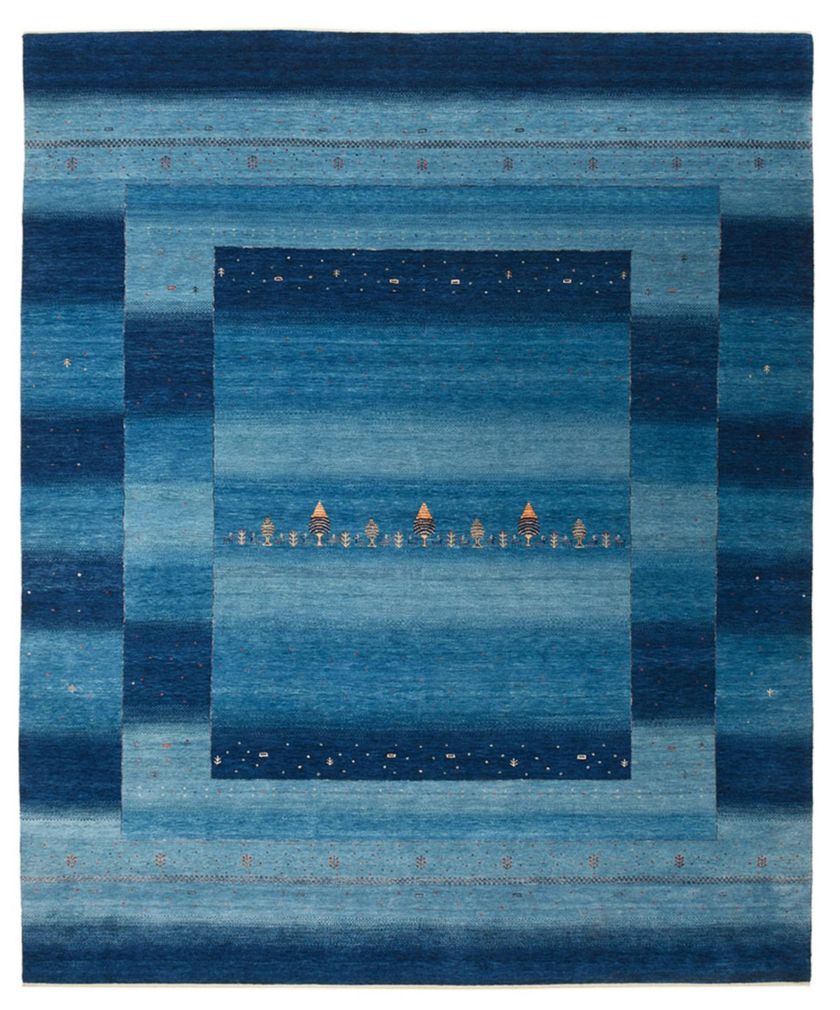 Alfombra Gabbeh - Loribaft Indus - 299 x 250 cm - azul marino