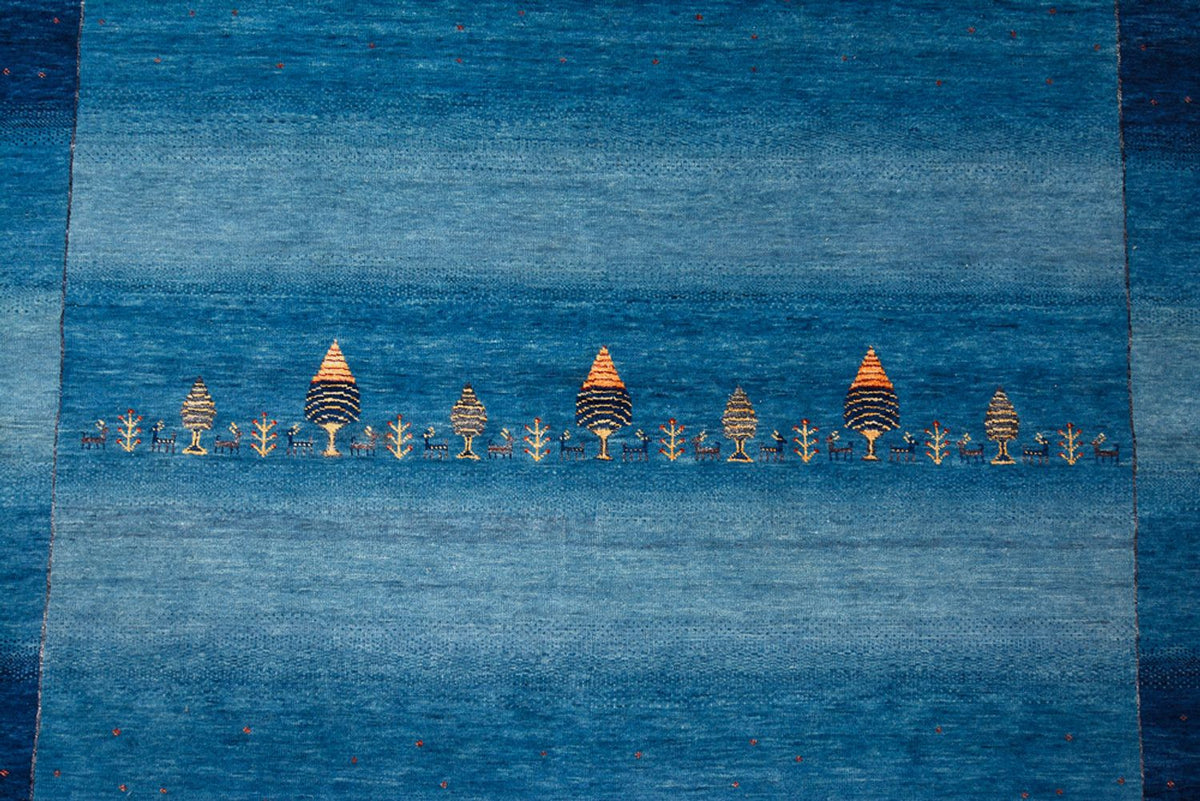 Alfombra Gabbeh - Loribaft Indus - 299 x 250 cm - azul marino