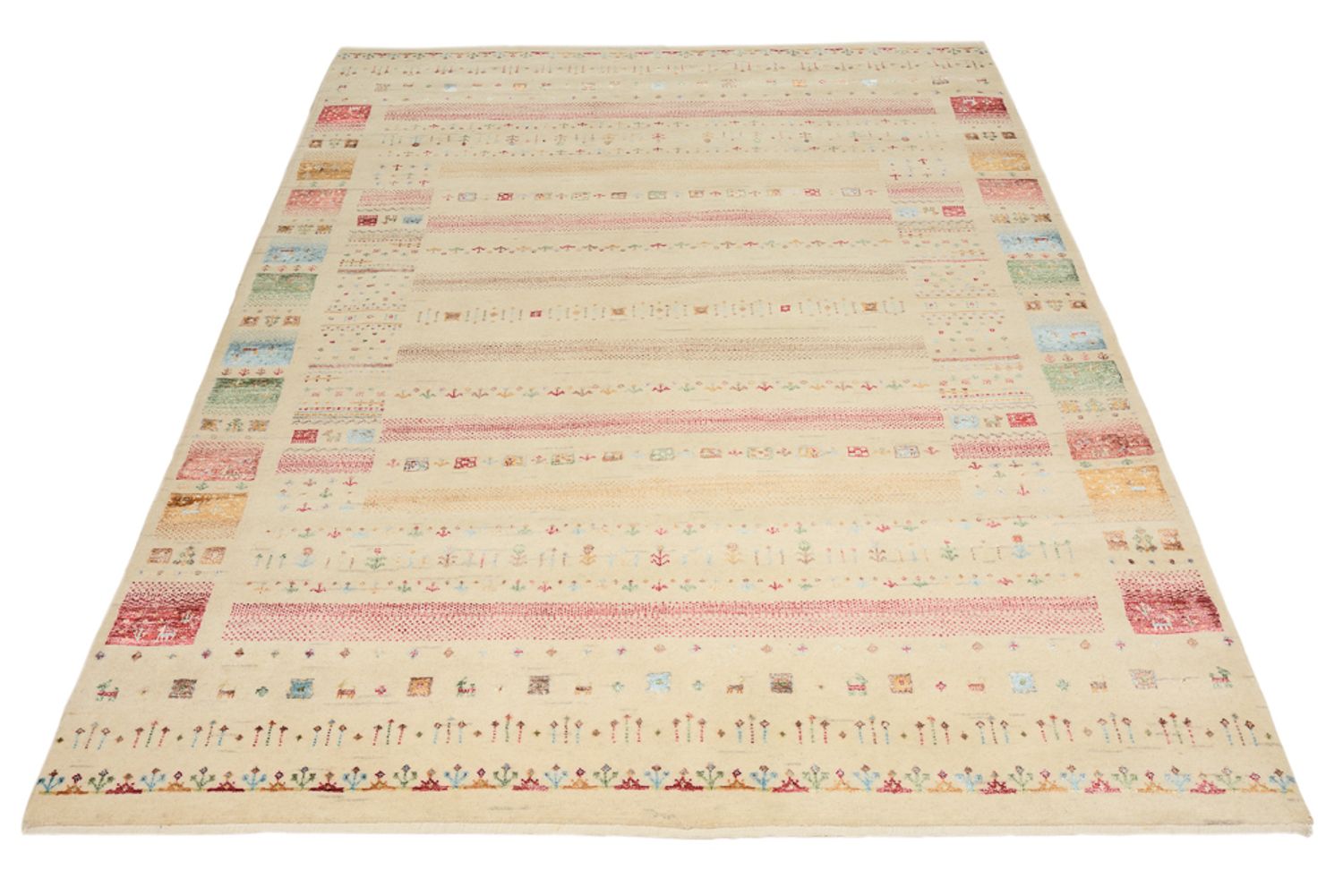 Alfombra Gabbeh - Loribaft Indus - 201 x 155 cm - beige claro