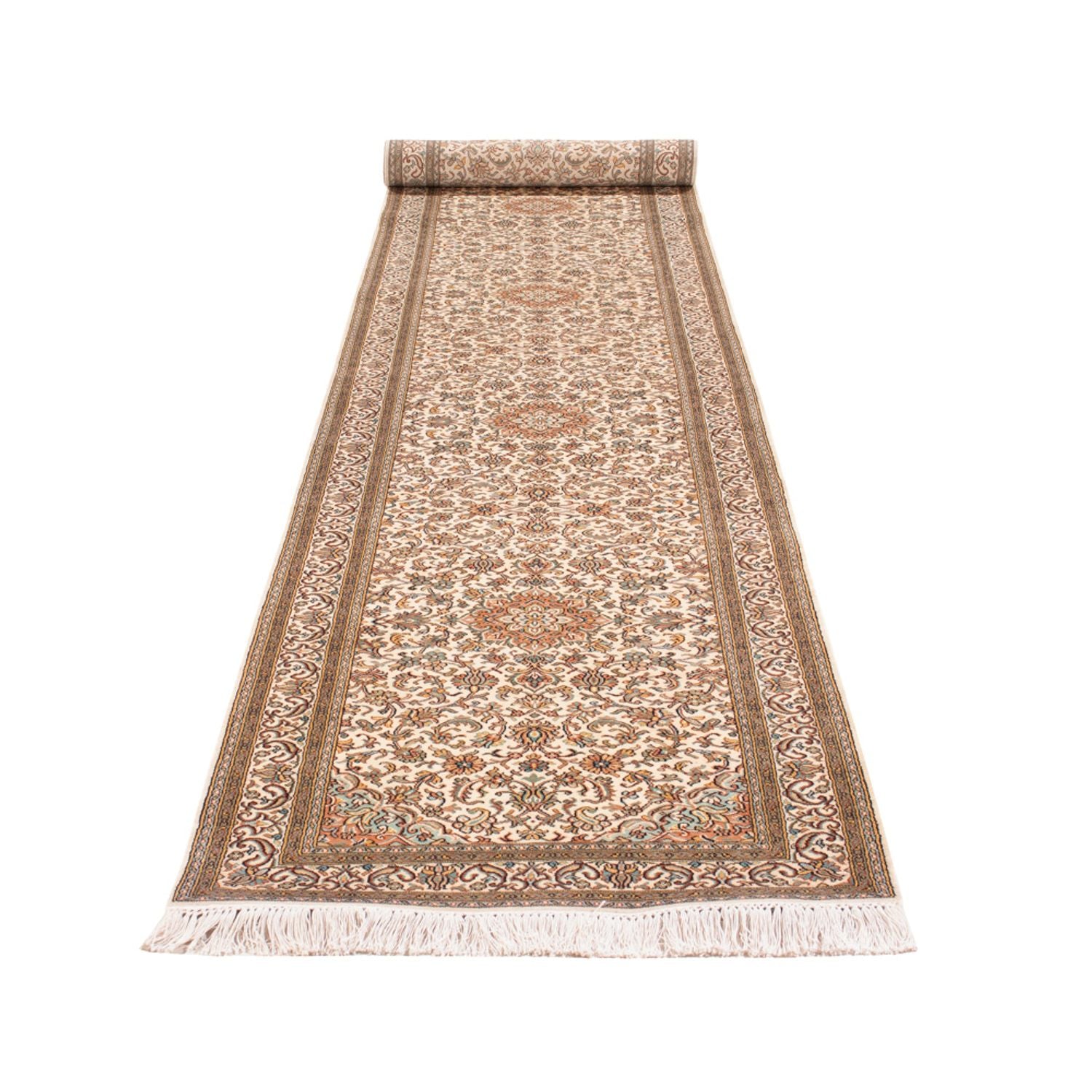 Alfombra de pasillo Alfombra de seda - Seda de Cachemira - 480 x 79 cm - beige oscuro