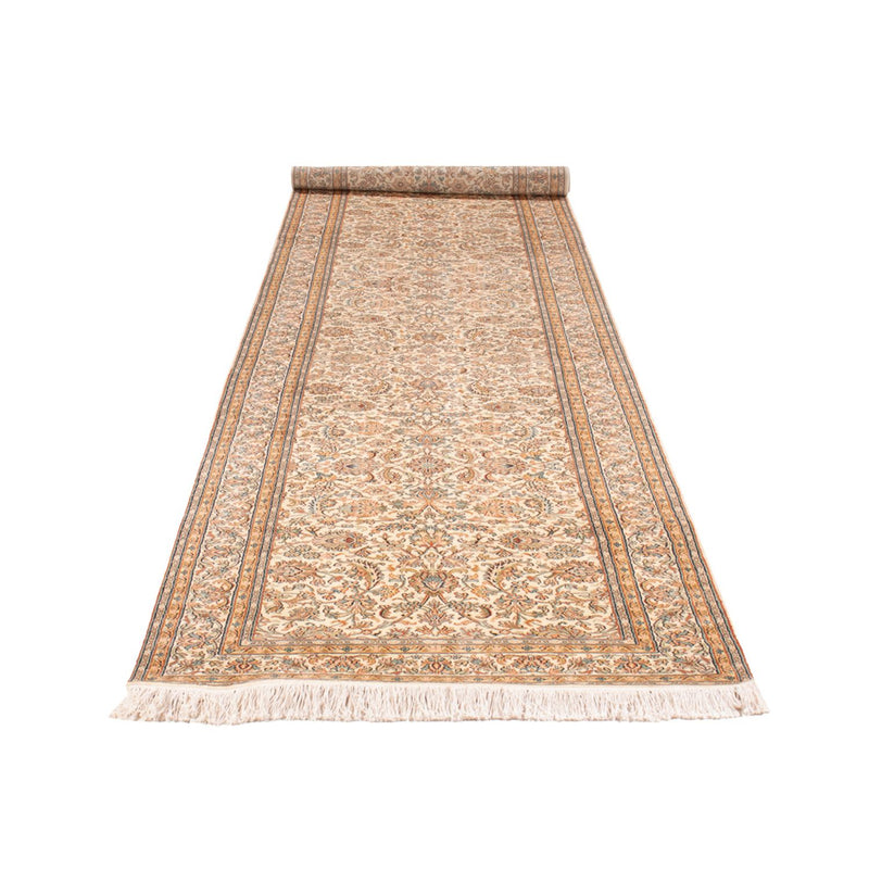 Alfombra de pasillo Alfombra de seda - Seda de Cachemira - 447 x 98 cm - crema