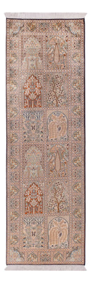 Alfombra de pasillo Alfombra de seda - Seda de Cachemira - 259 x 79 cm - beige oscuro