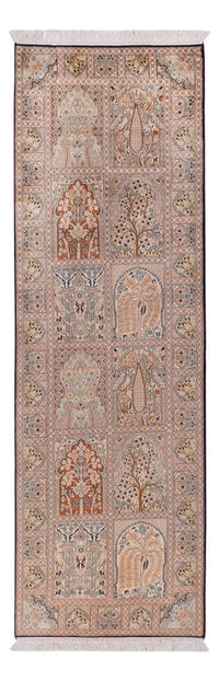 Alfombra de pasillo Alfombra de seda - Seda de Cachemira - 259 x 79 cm - beige oscuro