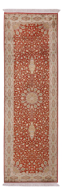 Alfombra de pasillo Alfombra de seda - Seda de Cachemira - 251 x 81 cm - rojo