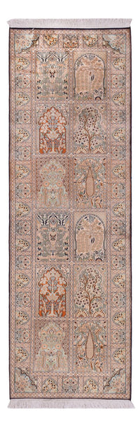 Alfombra de pasillo Alfombra de seda - Seda de Cachemira - 243 x 80 cm - beige oscuro