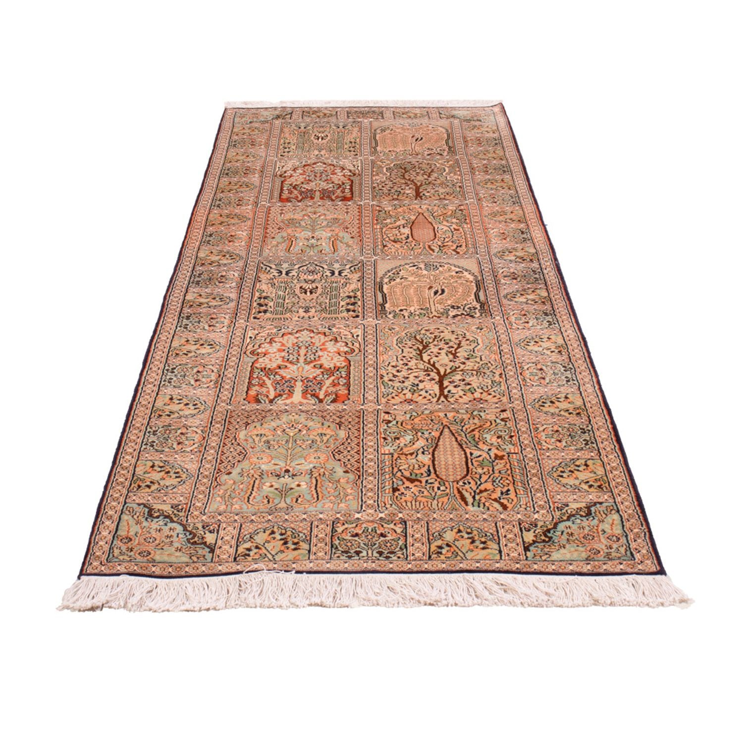 Alfombra de pasillo Alfombra de seda - Seda de Cachemira - 243 x 80 cm - beige oscuro