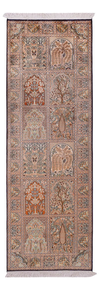 Alfombra de pasillo Alfombra de seda - Seda de Cachemira - 237 x 79 cm - beige oscuro