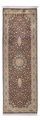 Alfombra de pasillo Alfombra de seda - Seda de Cachemira - 255 x 81 cm - beige oscuro