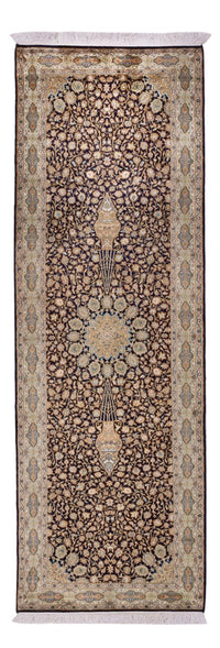 Alfombra de pasillo Alfombra de seda - Seda de Cachemira - 255 x 81 cm - beige oscuro