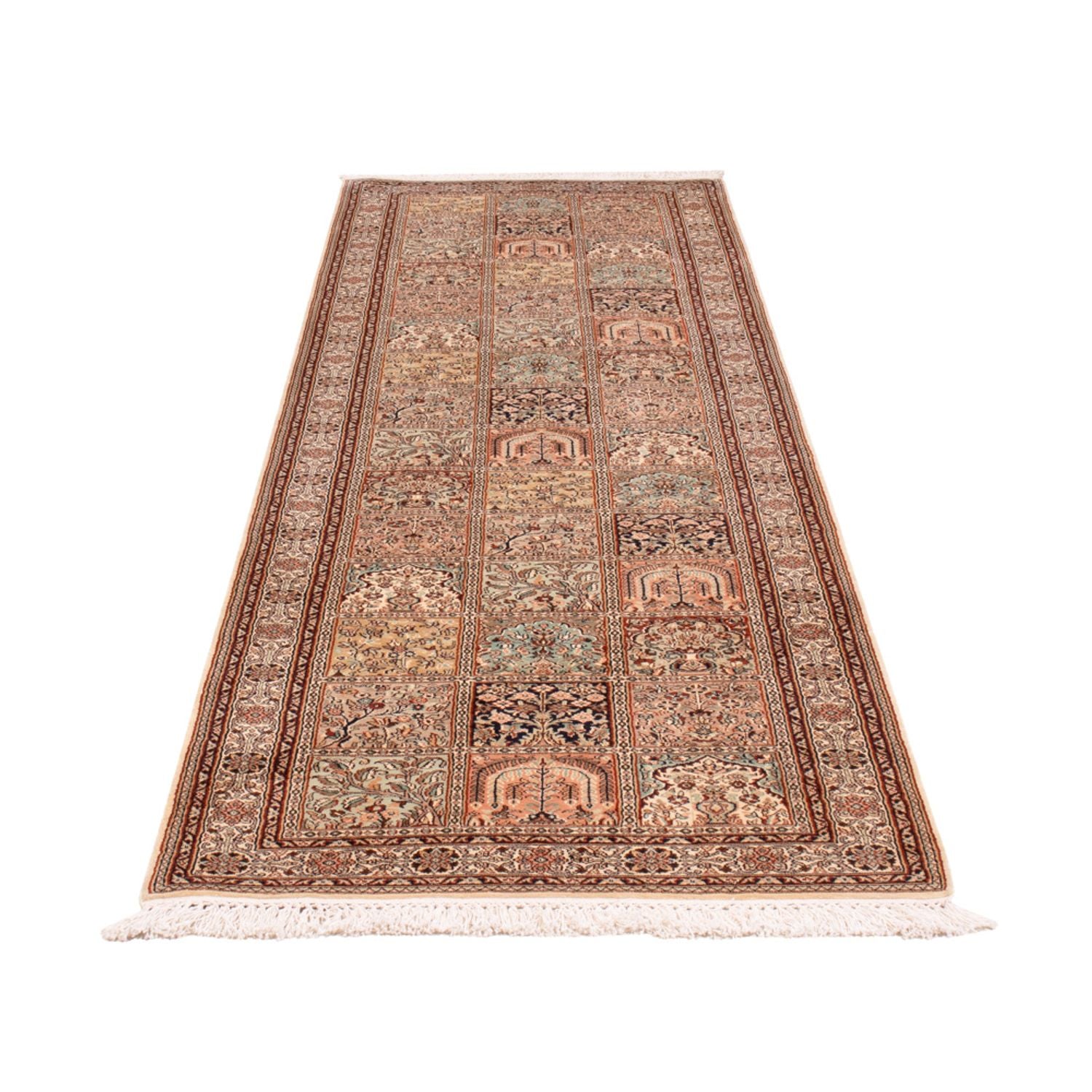 Alfombra de pasillo Alfombra de seda - Seda de Cachemira - 301 x 79 cm - beige oscuro