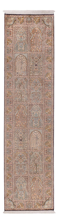Alfombra de pasillo Alfombra de seda - Seda de Cachemira - 296 x 77 cm - beige oscuro
