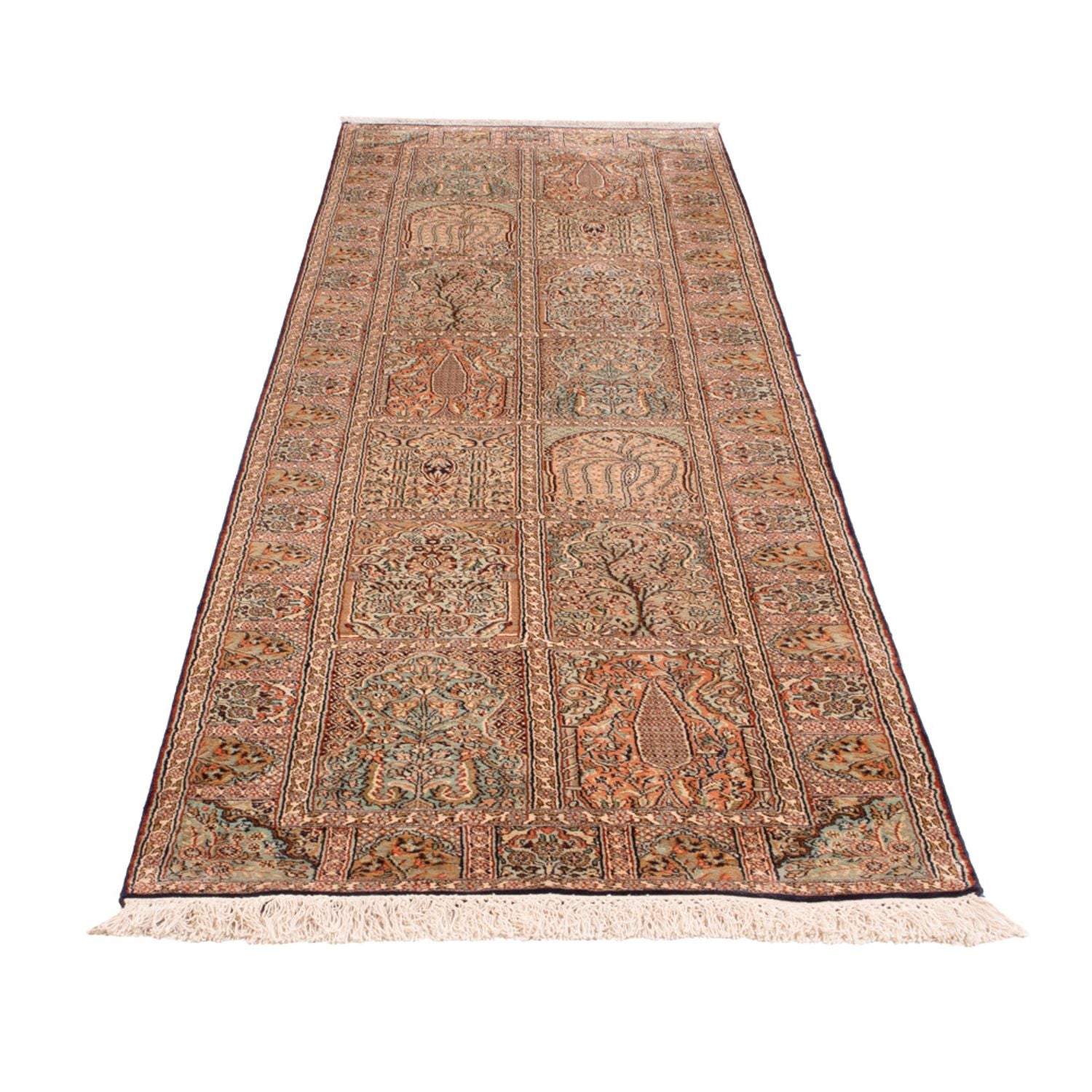 Alfombra de pasillo Alfombra de seda - Seda de Cachemira - 296 x 77 cm - beige oscuro
