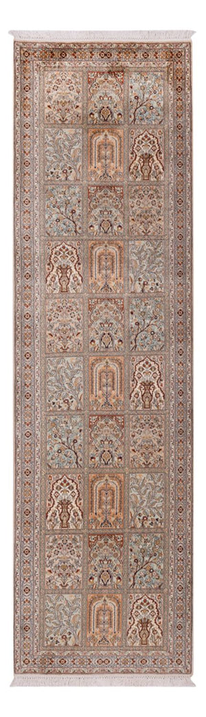 Alfombra de pasillo Alfombra de seda - Seda de Cachemira - 303 x 81 cm - beige oscuro
