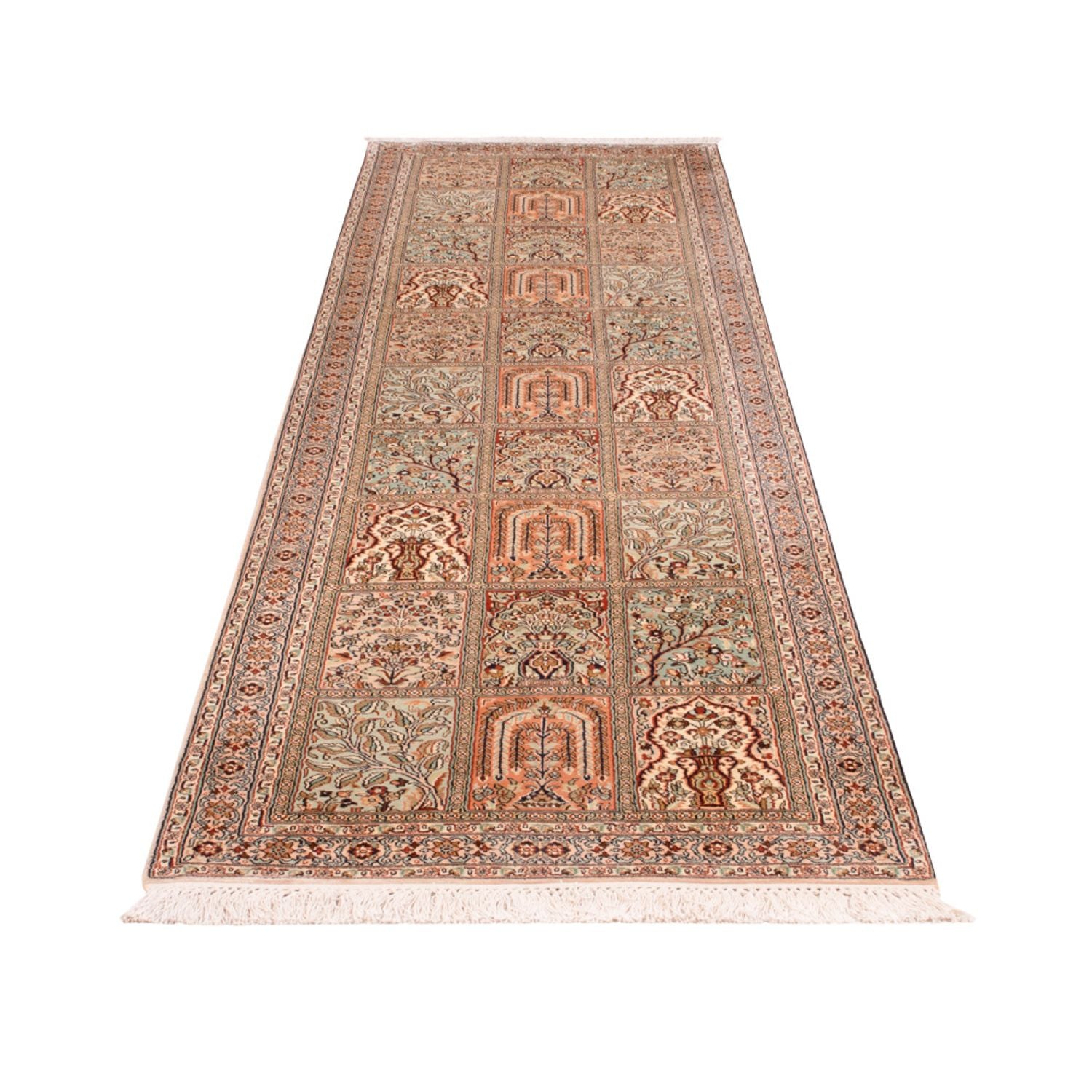 Alfombra de pasillo Alfombra de seda - Seda de Cachemira - 303 x 81 cm - beige oscuro