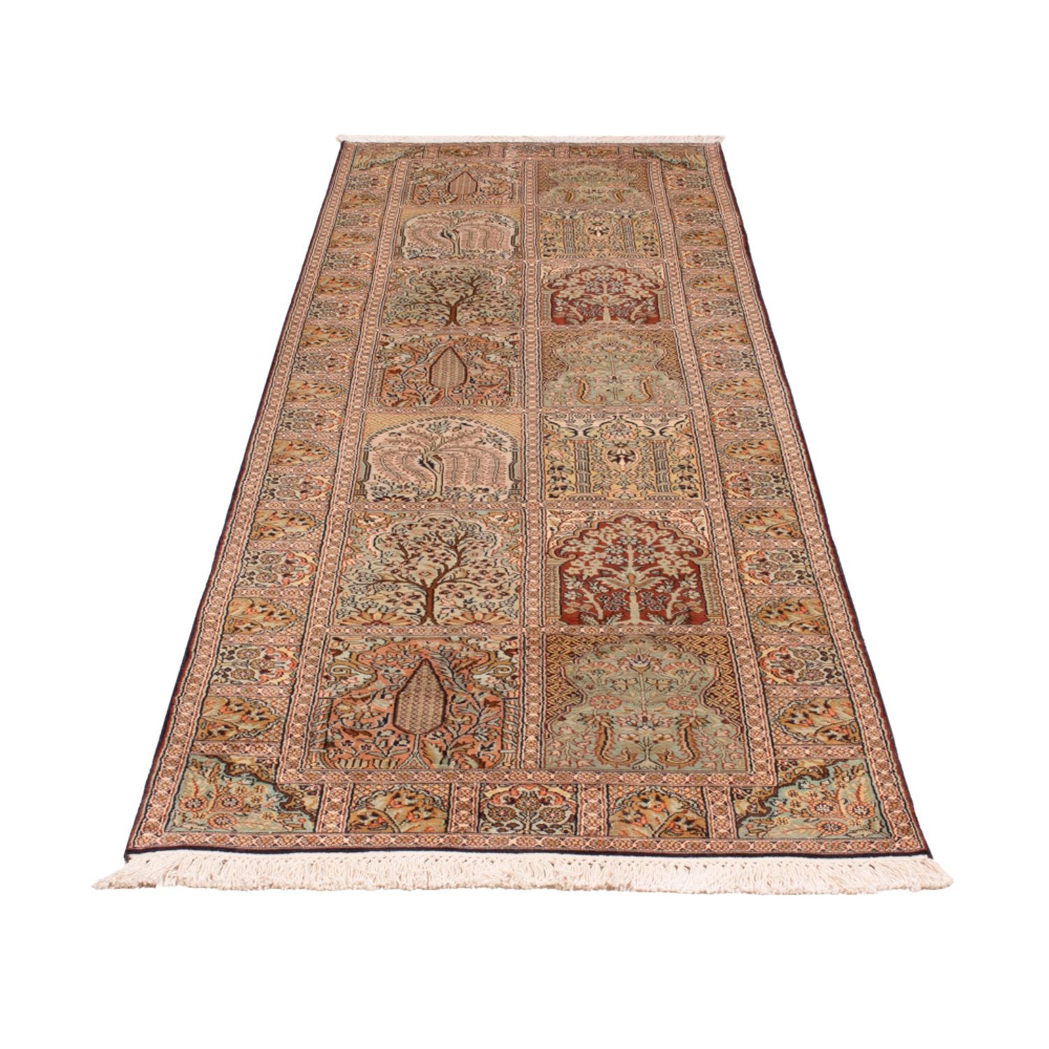 Alfombra de pasillo Alfombra de seda - Seda de Cachemira - 296 x 78 cm - beige oscuro
