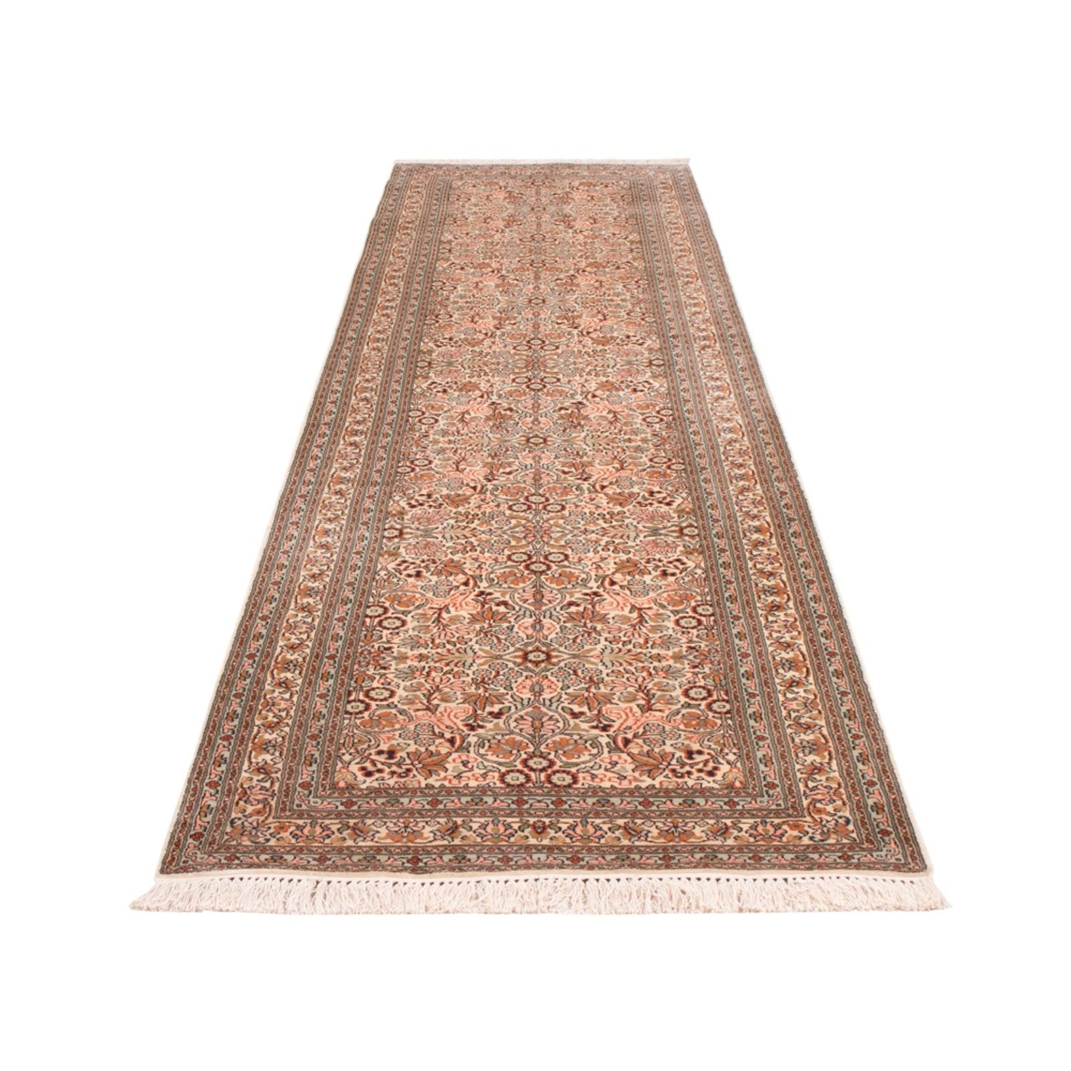 Alfombra de pasillo Alfombra de seda - Seda de Cachemira - 338 x 79 cm - beige oscuro