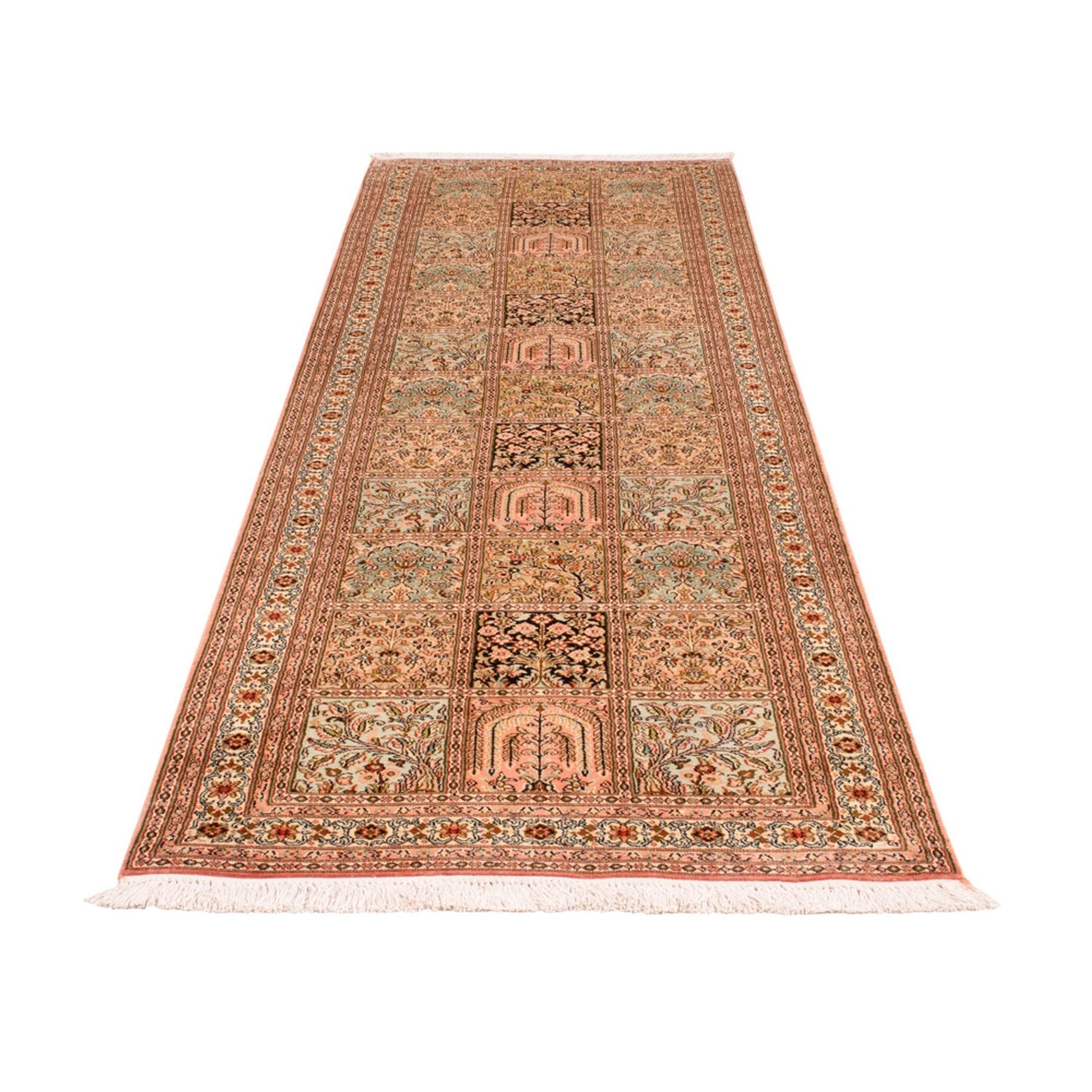Alfombra de pasillo Alfombra de seda - Seda de Cachemira - 282 x 79 cm - beige oscuro