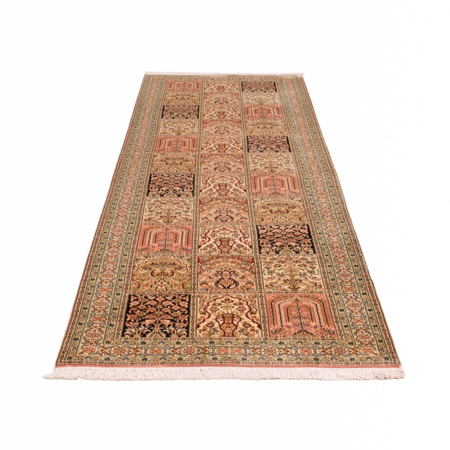 Alfombra de pasillo Alfombra de seda - Seda de Cachemira - 310 x 81 cm - beige oscuro