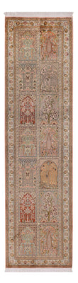 Alfombra de pasillo Alfombra de seda - Seda de Cachemira - 287 x 79 cm - beige oscuro