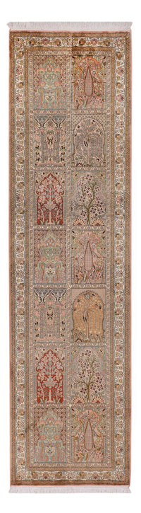 Alfombra de pasillo Alfombra de seda - Seda de Cachemira - 287 x 79 cm - beige oscuro