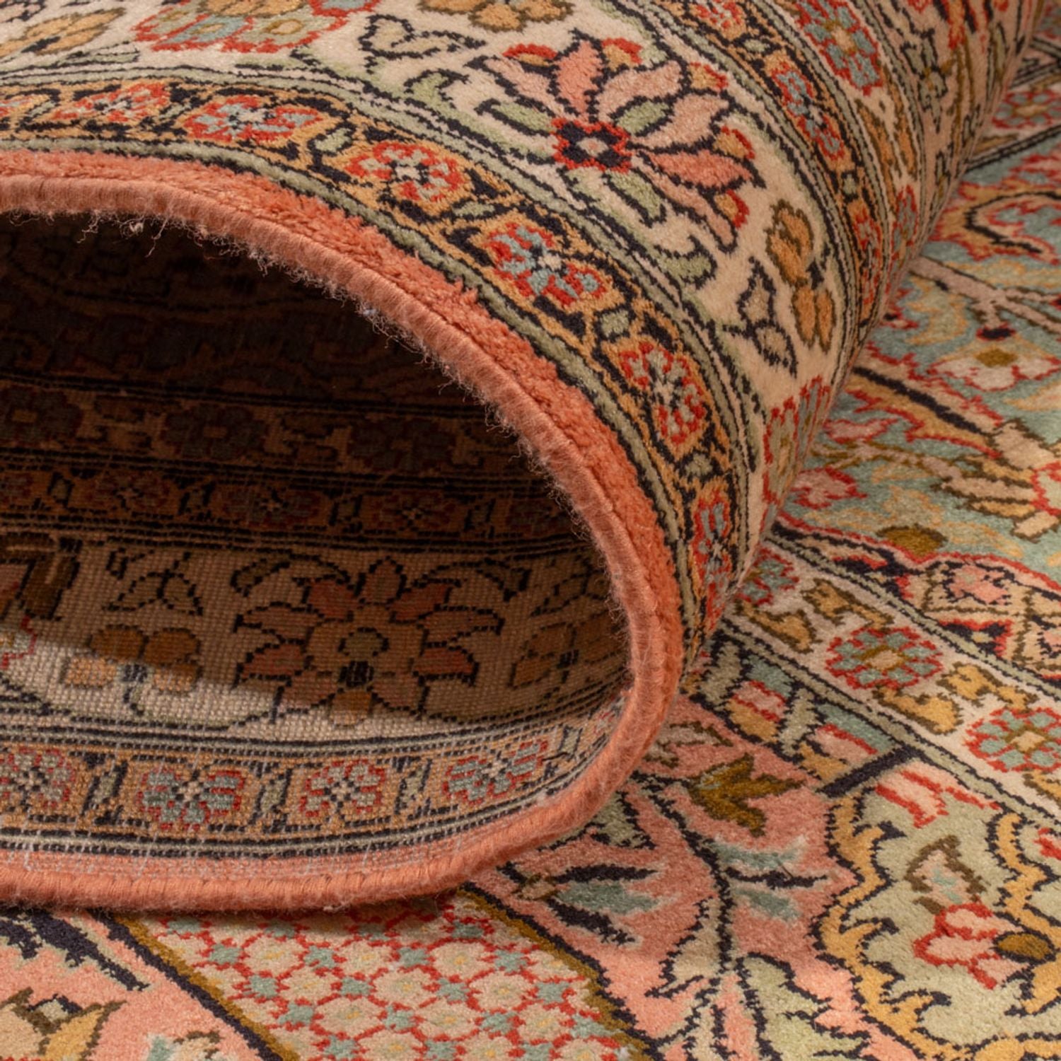 Alfombra de pasillo Alfombra de seda - Seda de Cachemira - 287 x 79 cm - beige oscuro
