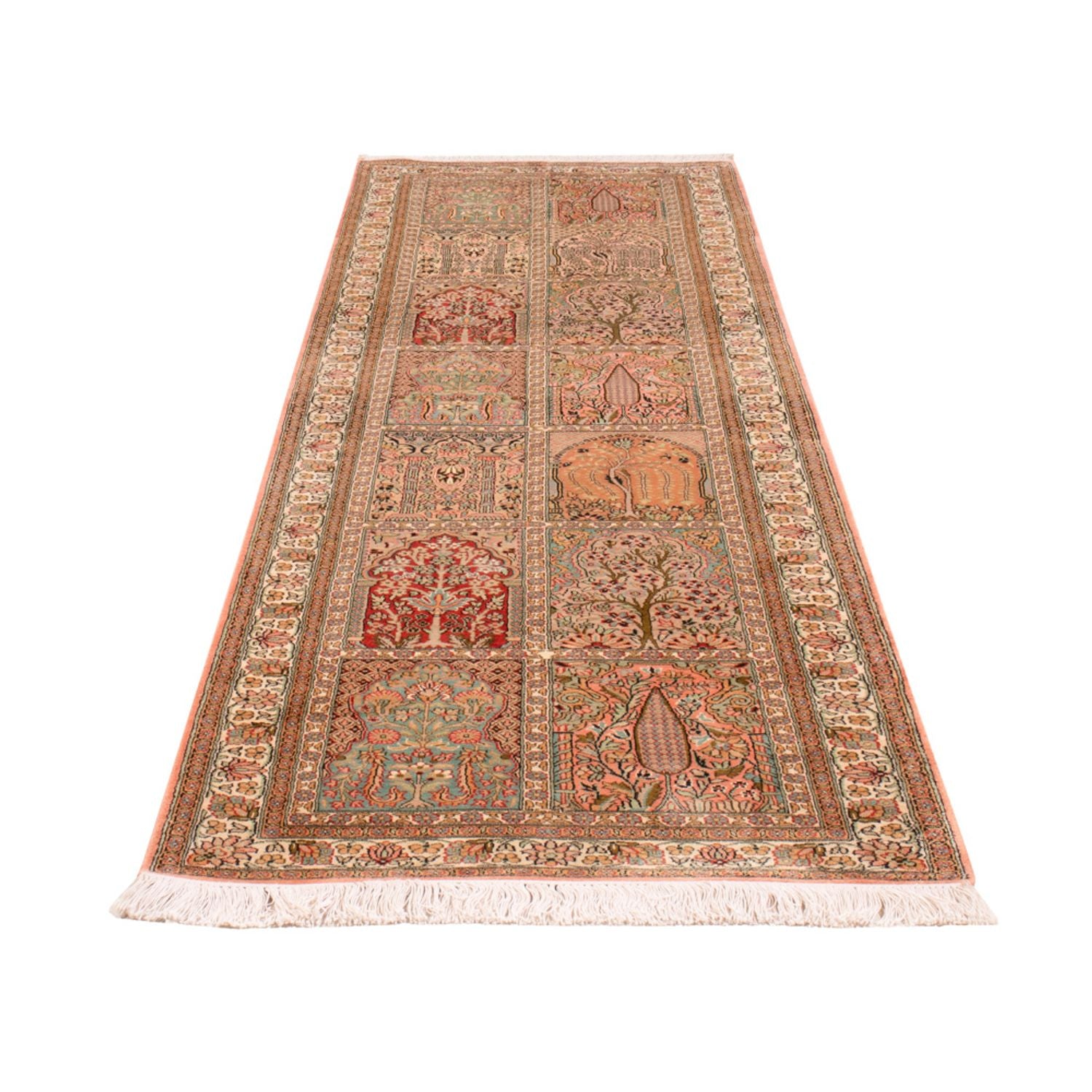 Alfombra de pasillo Alfombra de seda - Seda de Cachemira - 287 x 79 cm - beige oscuro