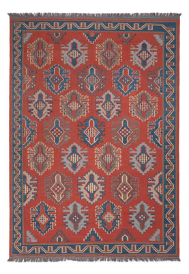 Alfombra Kelim - Oriental - Real - 253 x 177 cm - rojo