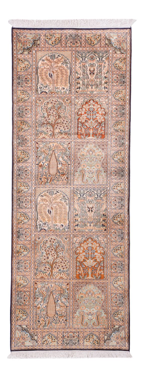 Alfombra de pasillo Alfombra de seda - Seda de Cachemira - 236 x 80 cm - beige oscuro