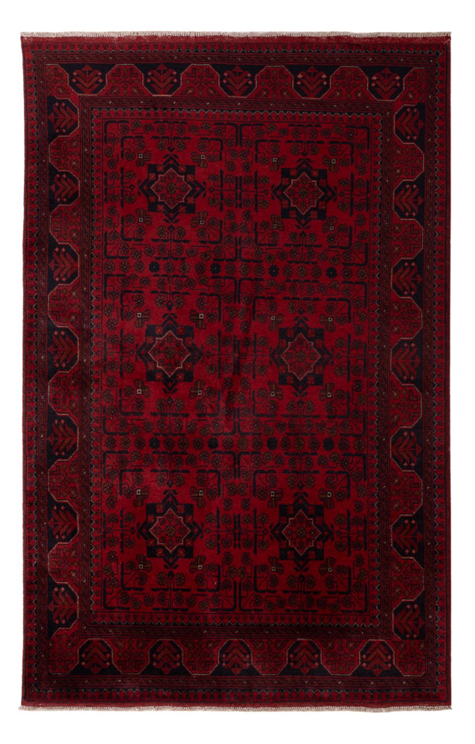 Alfombra afgana - Kunduz - 199 x 124 cm - rojo oscuro