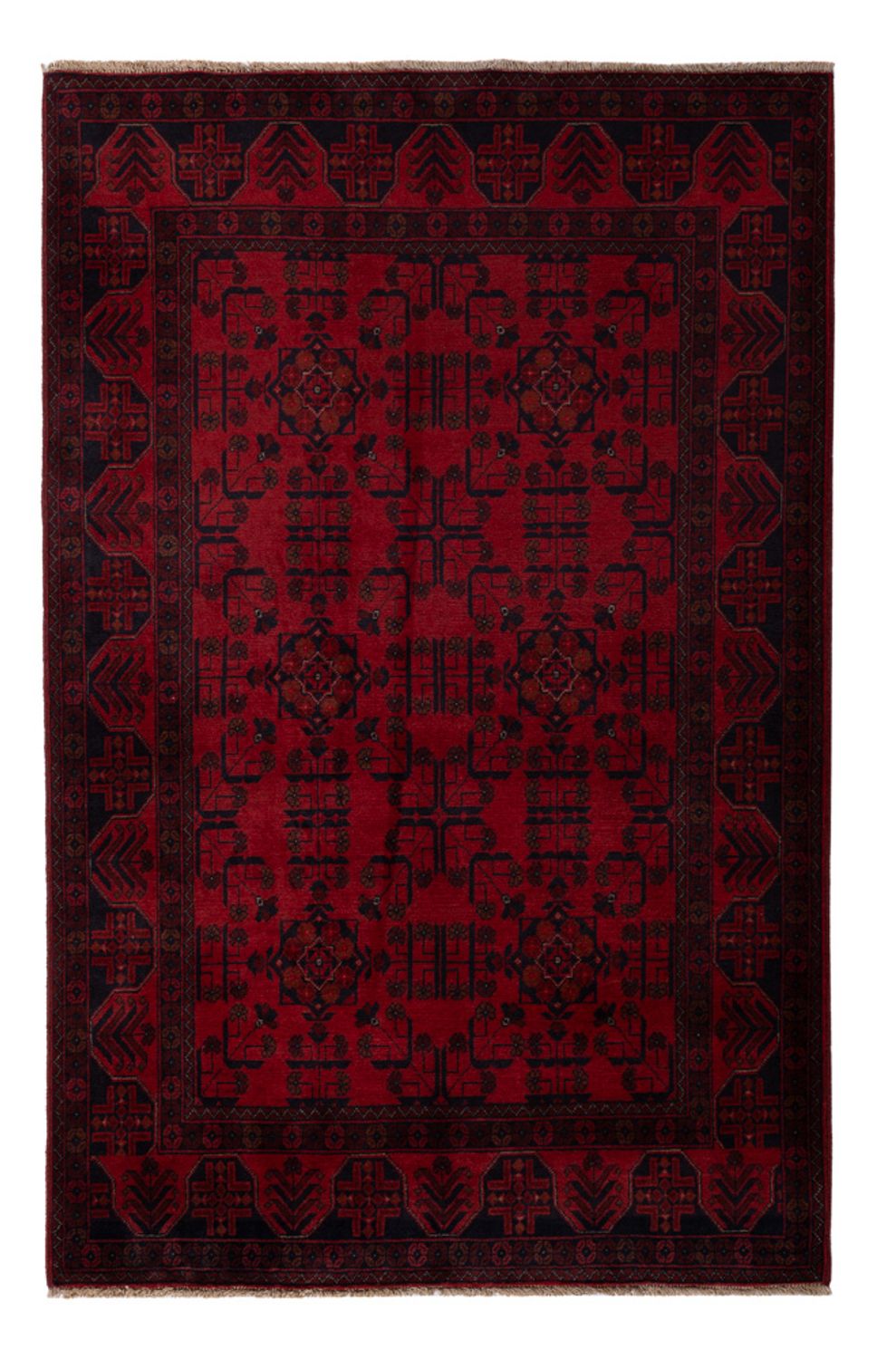 Alfombra afgana - Kunduz - 201 x 129 cm - rojo oscuro